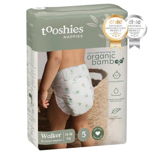 Tooshies %74 Organic Bamboo Nappies Size 5 Walker 13 - 15 KG 2x32pk - Bubs Universe