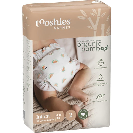 Tooshies 74% Organic Bamboo Tooshies Nappies Size 2 Infant 4 - 8kg 2x48pk - Bubs Universe