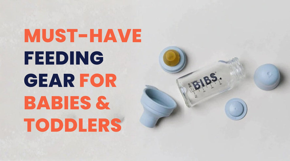 Essential feeding gear for babies and toddlers featuring bibs, bottles, and accessories.