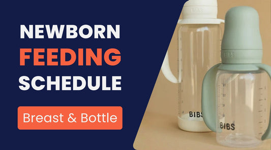 Newborn feeding schedule bottle and breast with baby bottles, highlighting feeding options for infants.