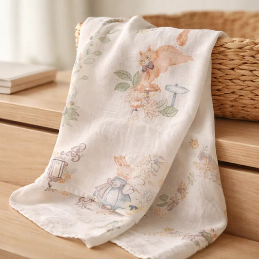 Giggle Bubs, “Fairy Garden” Baby Organic Muslin Wrap