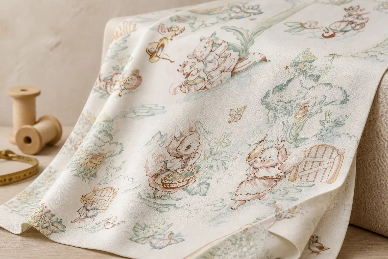 Giggle Bubs organic baby muslin wrap featuring whimsical garden illustrations in soft colors.