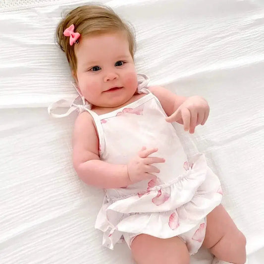 Baby Girls Aerin Petal Cotton Jersey Tie Shoulder Romper