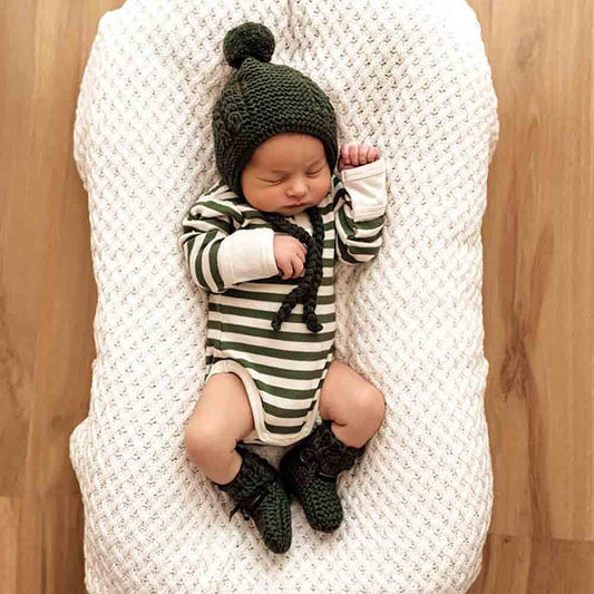 Snuggle Hunny, Olive Merino Wool Bonnet & Booties
