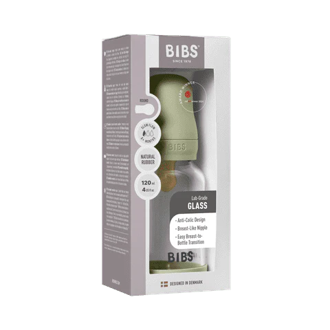 BIBS Glass Baby Bottle Complete Set 120ml Latex - Sage