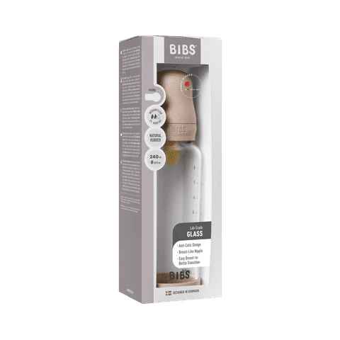 BIBS Glass Baby Bottle Complete Set 240ml Latex - Blush