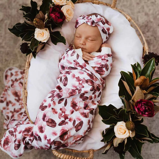 Snuggle Hunny, Fleur Baby Jersey Wrap & Topknot Set