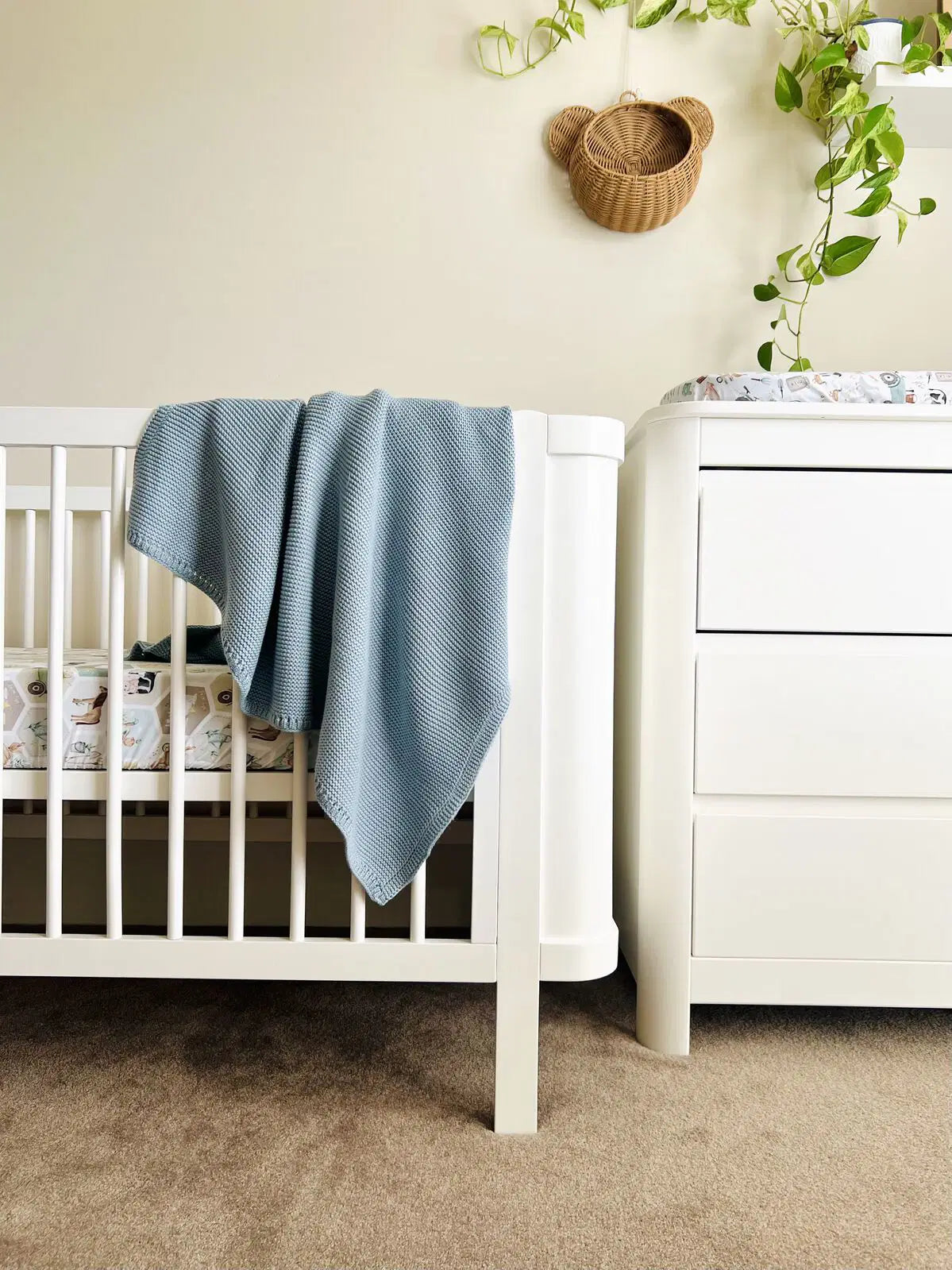 Mini Me Cable Knit Baby Blanket Sea Blue