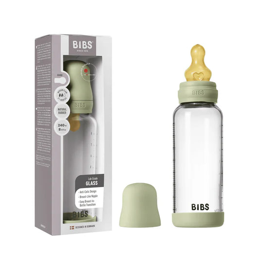 BIBS Glass Baby Bottle Complete Set 240ml Latex - Sage