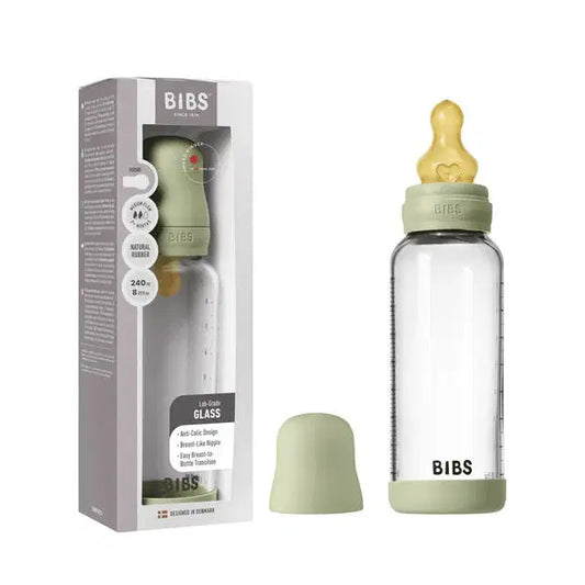 BIBS Glass Baby Bottle Complete Set 240ml Latex Sage
