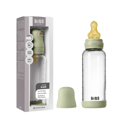 BIBS Glass Baby Bottle Complete Set 240ml Latex - Sage