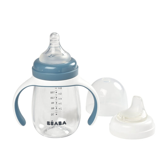 BEABA 2-IN-1 BOTTLE TO SIPPY LEARNING CUP 210ML - WINDY BLUE.  NEW