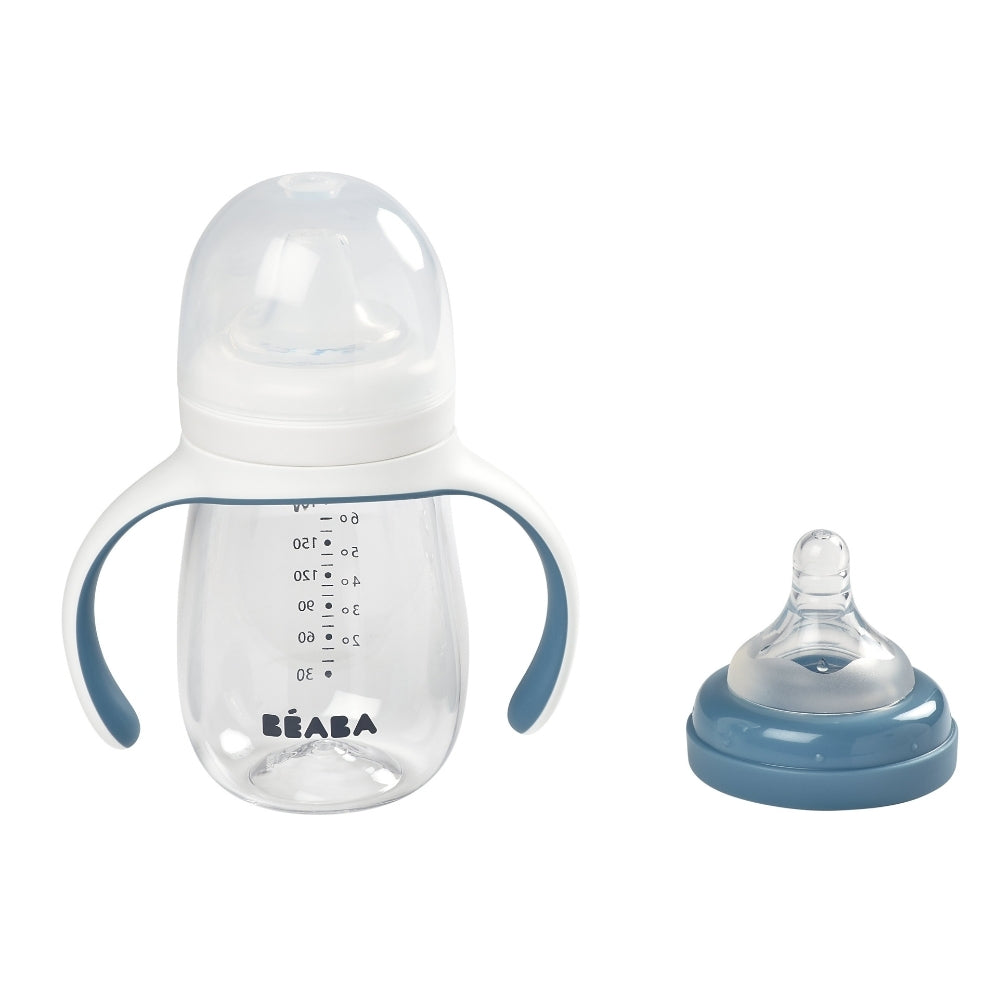 BEABA 2-IN-1 BOTTLE TO SIPPY LEARNING CUP 210ML - WINDY BLUE.  NEW