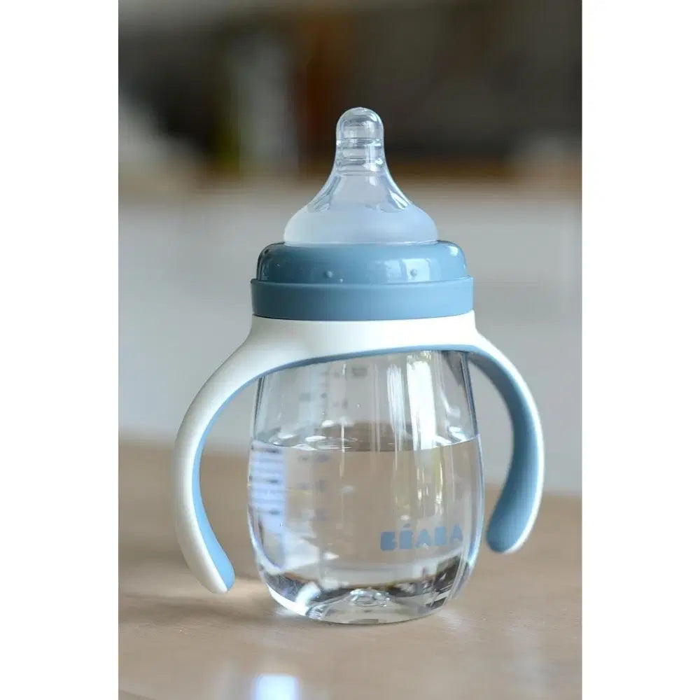 BEABA 2-IN-1 BOTTLE TO SIPPY LEARNING CUP 210ML - WINDY BLUE.  NEW