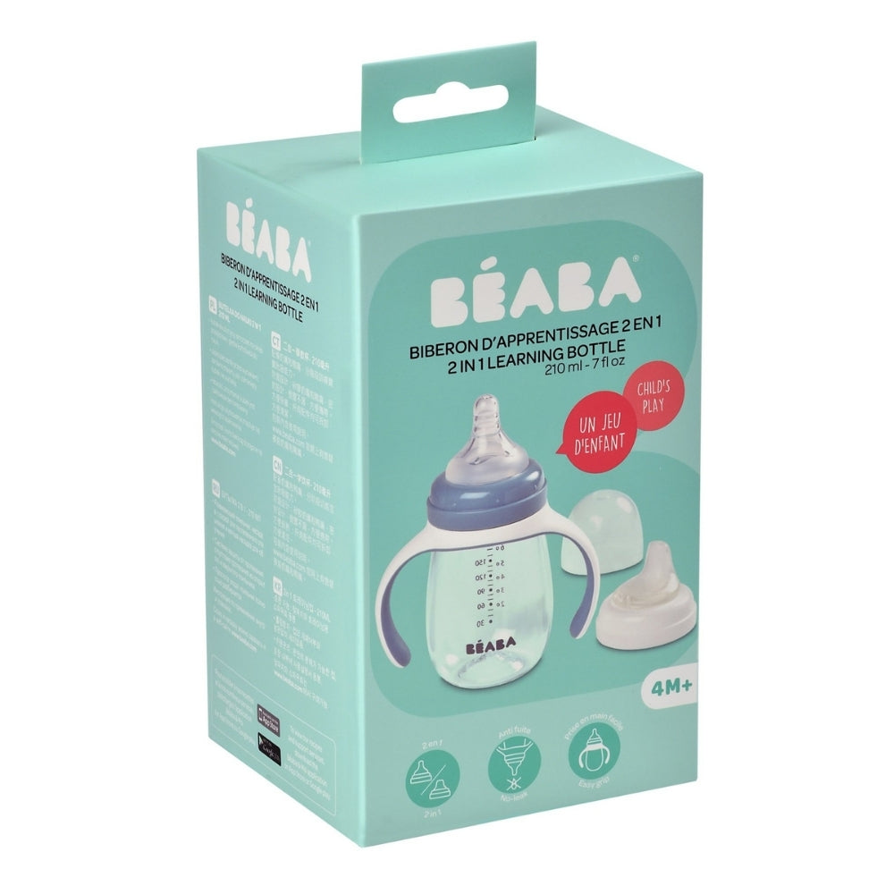 BEABA 2-IN-1 BOTTLE TO SIPPY LEARNING CUP 210ML - WINDY BLUE.  NEW