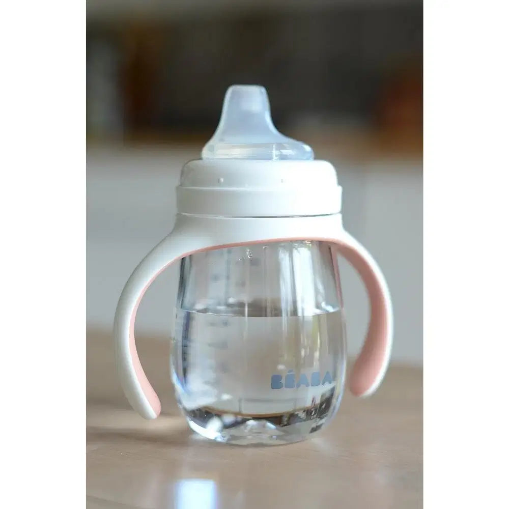 BEABA 2-IN-1 BOTTLE TO SIPPY LEARNING CUP 210ML - VINTAGE PINK