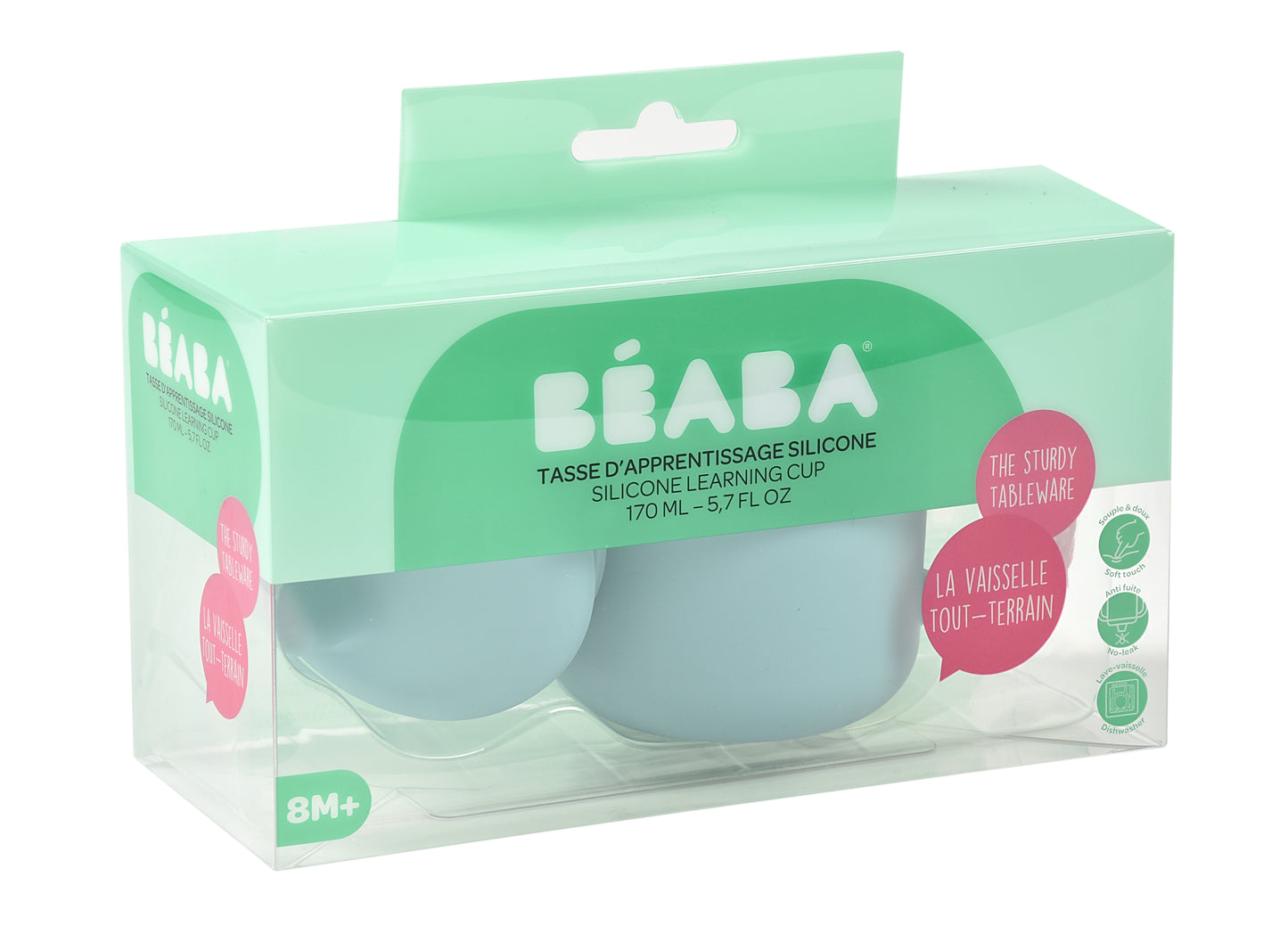 BEABA SILICONE LEARNING CUP WITH SPOUT LID - BLUE VENDOR