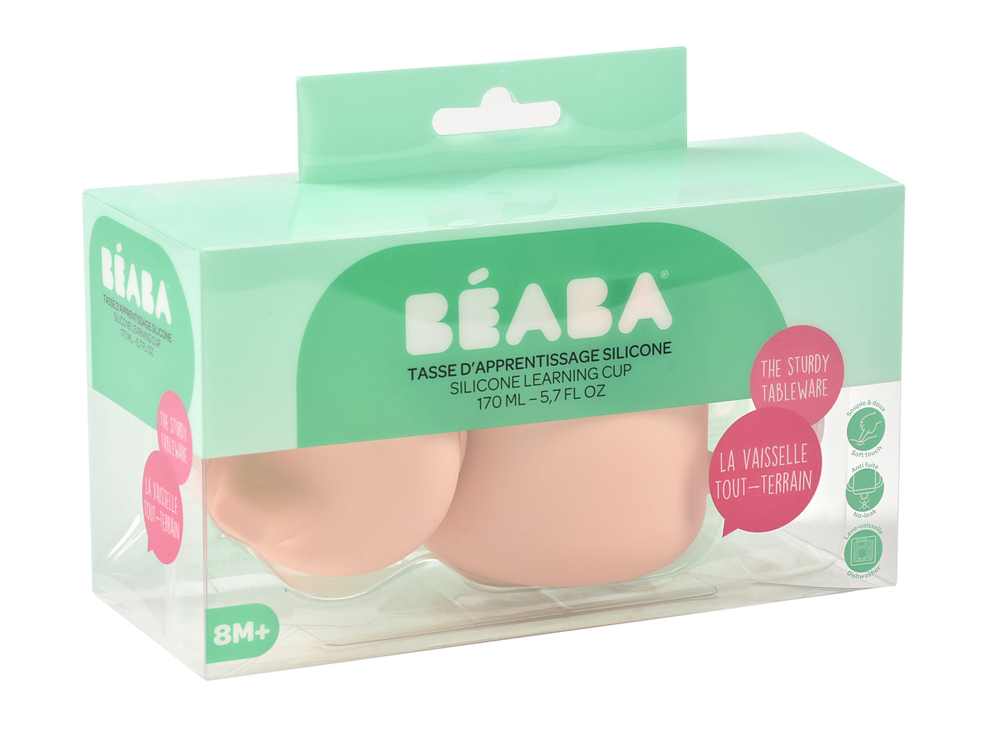 BEABA SILICONE LEARNING CUP WITH SPOUT LID - PINK