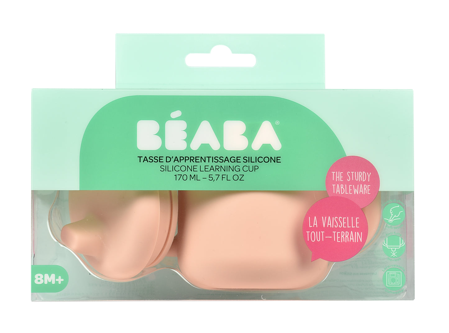 BEABA SILICONE LEARNING CUP WITH SPOUT LID - PINK