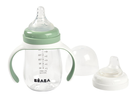 BEABA 2-IN-1 BOTTLE TO SIPPY LEARNING CUP 210ML - SAGE GREEN