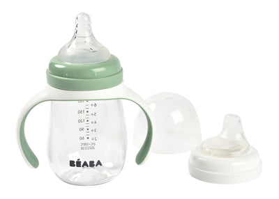 BEABA 2-IN-1 BOTTLE TO SIPPY LEARNING CUP 210ML - SAGE GREEN