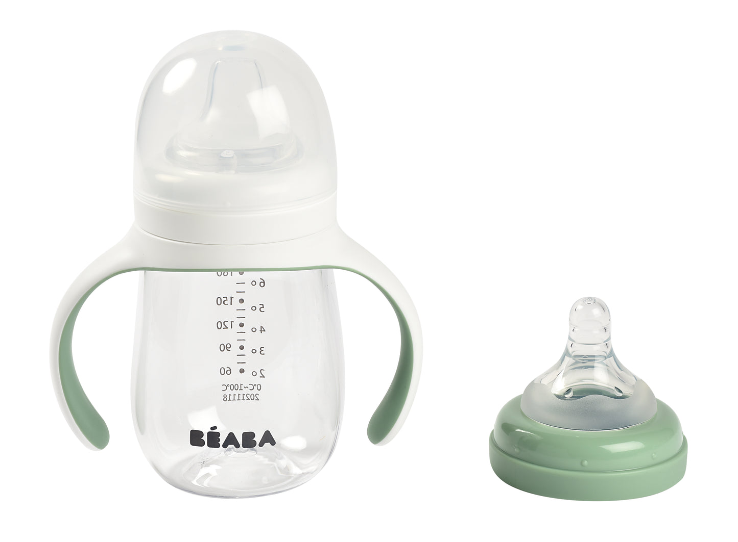 BEABA 2-IN-1 BOTTLE TO SIPPY LEARNING CUP 210ML - SAGE GREEN