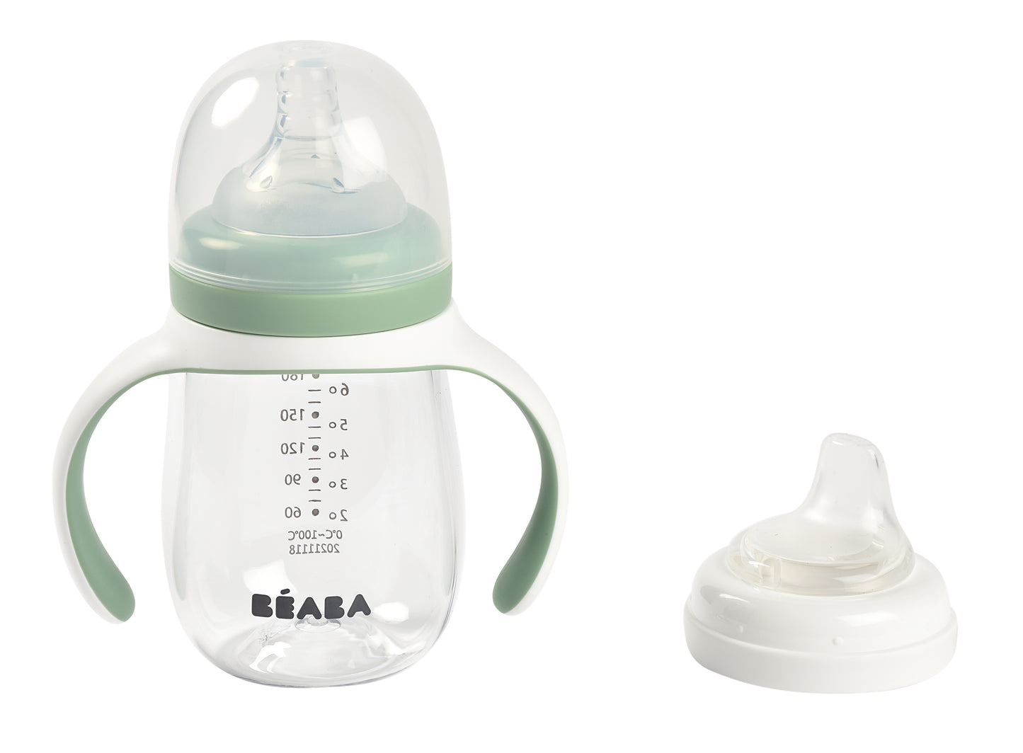 BEABA 2-IN-1 BOTTLE TO SIPPY LEARNING CUP 210ML - SAGE GREEN