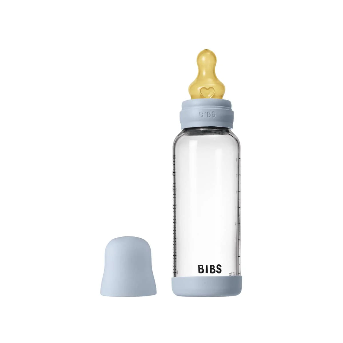 BIBS Glass Baby Bottle Complete Set 240ml Latex - Baby Blue