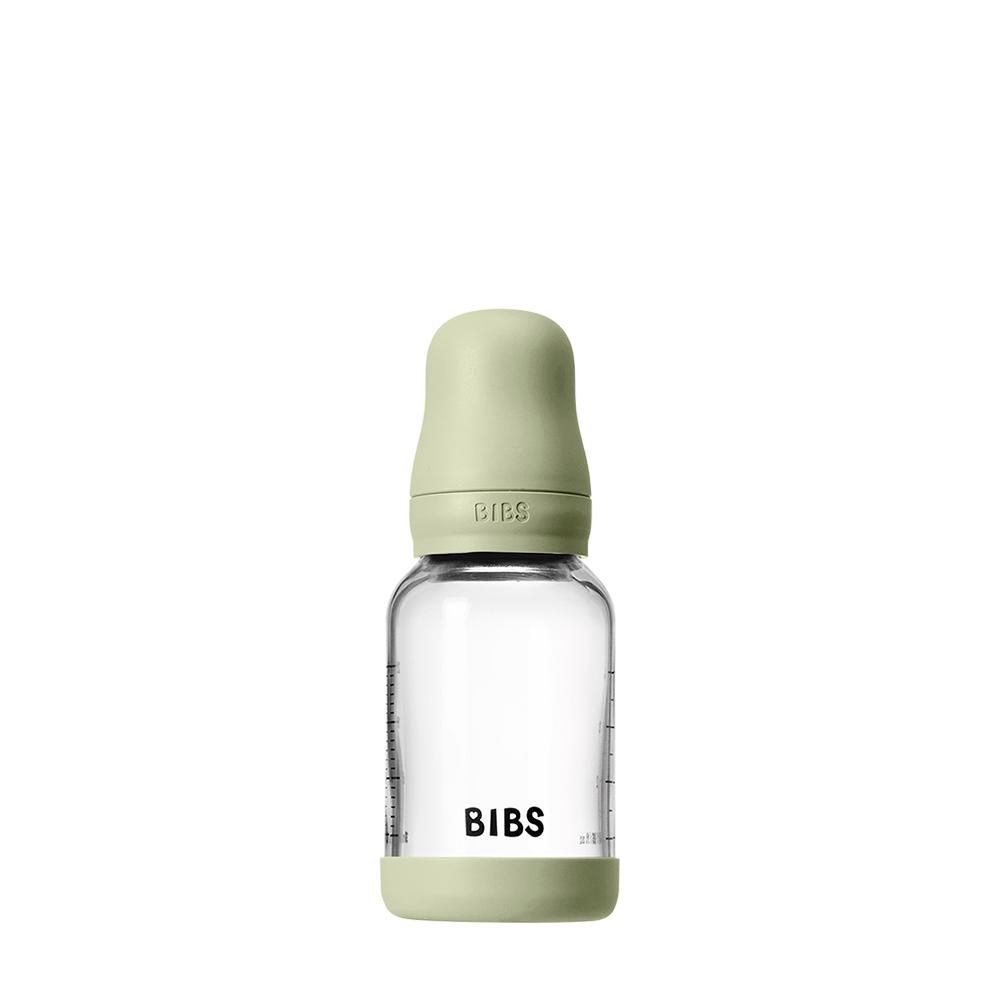 BIBS Glass Baby Bottle Complete Set 120ml Latex - Sage