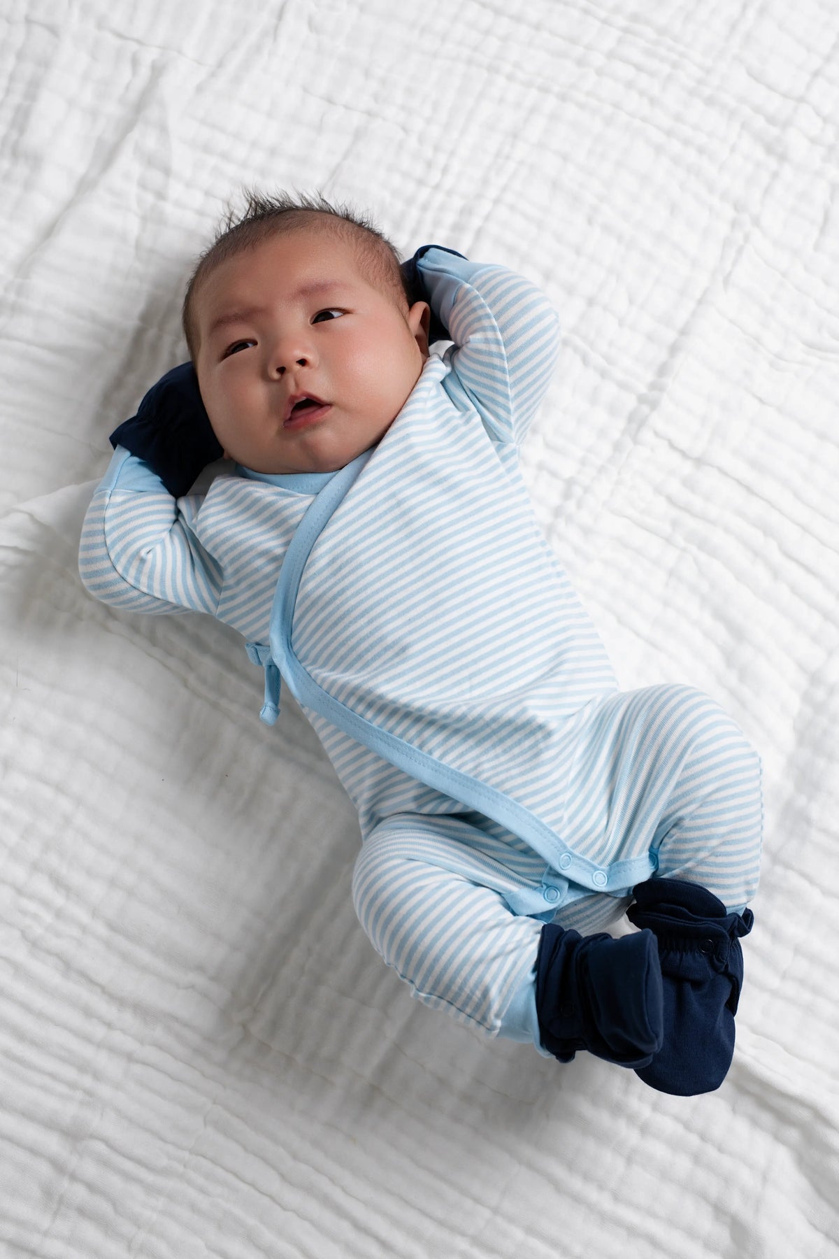 Monica + Andy Kimono Tie One-Piece Light Blue French Stripe