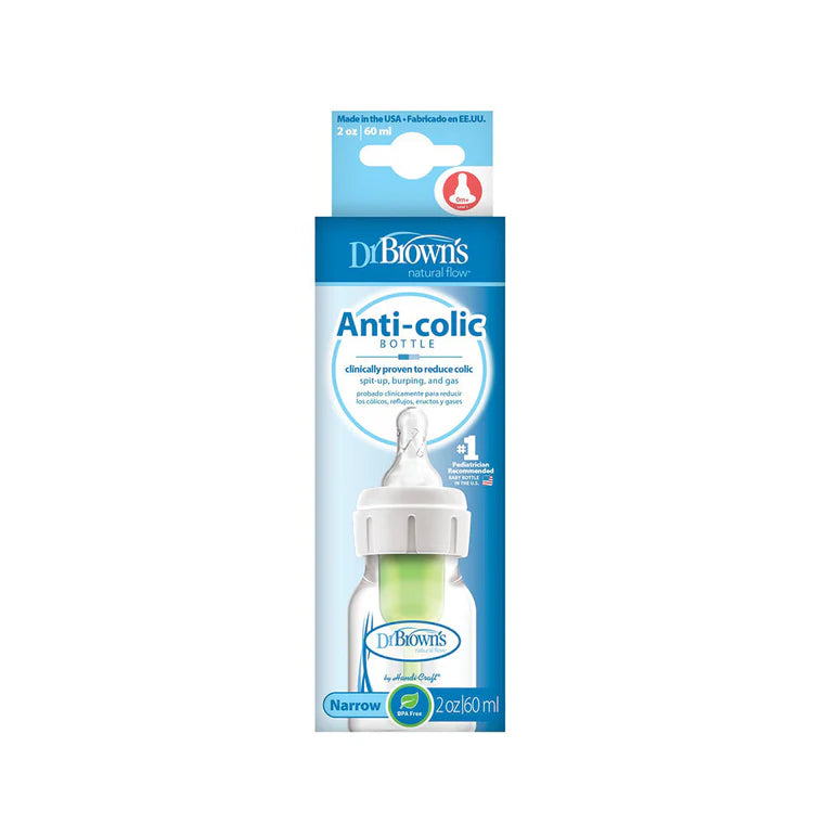 DR BROWN'S OPTIONS+ ANTI COLIC NARROW NECK BOTTLE WITH LEVEL 1 TEAT, 60ML