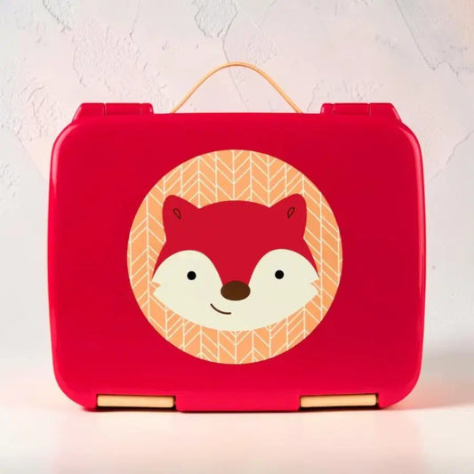 fox kids bento lunch box featuring a cute red fox design on a bright red container.