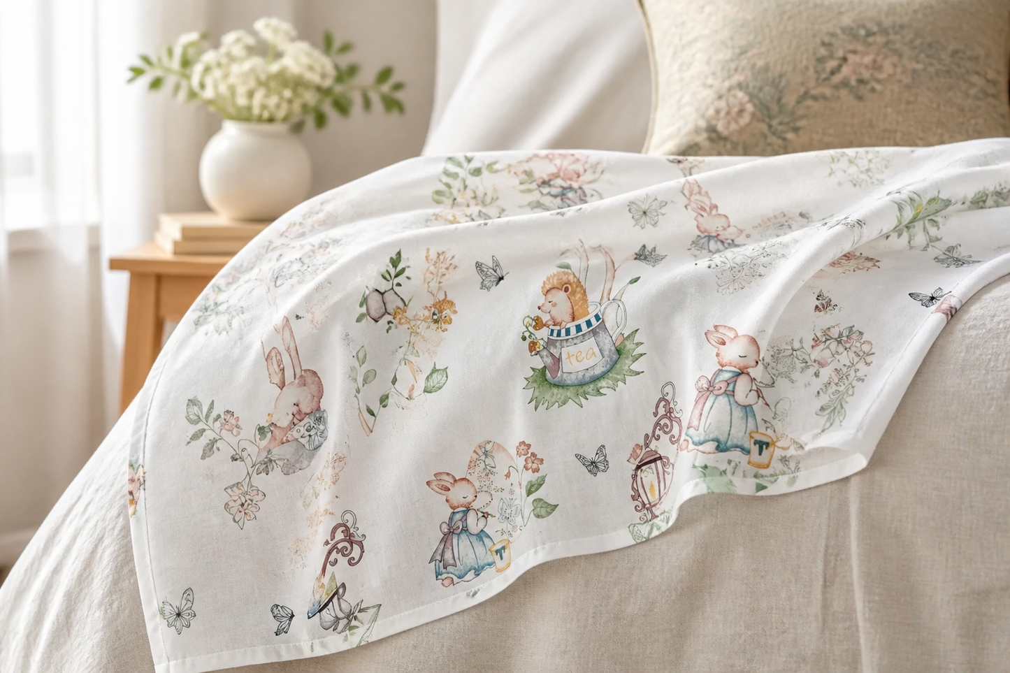 Giggle Bubs, “Fairy Garden” Baby Organic Muslin Wrap