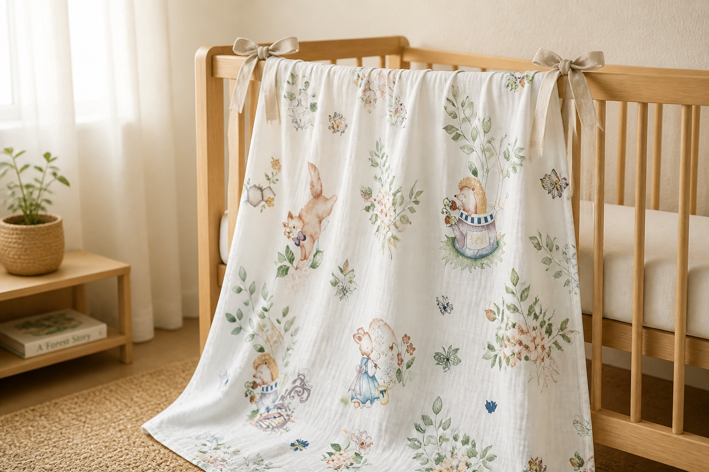 Giggle Bubs, “Fairy Garden” Baby Organic Muslin Wrap
