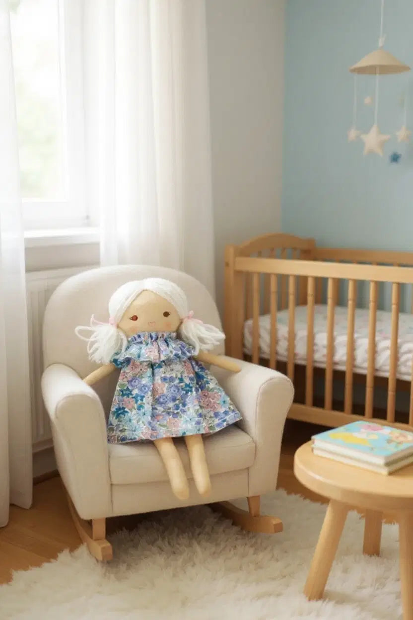 Mini Matilda Asleep Awake Doll 24cm Liberty Blue Floral Dress