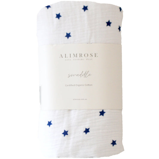 ALIMROSE Muslin Swaddle Navy Stars