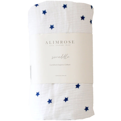 ALIMROSE Muslin Swaddle Navy Stars
