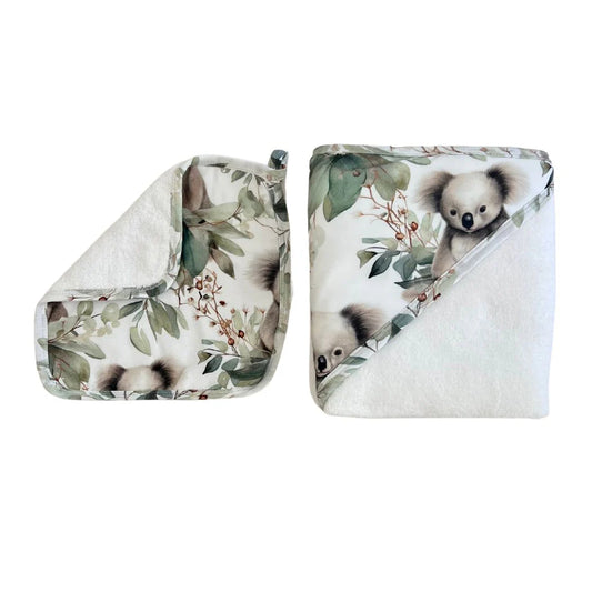 HOODED TOWEL & WASH CLOTH SET CUDDLY KOALA
