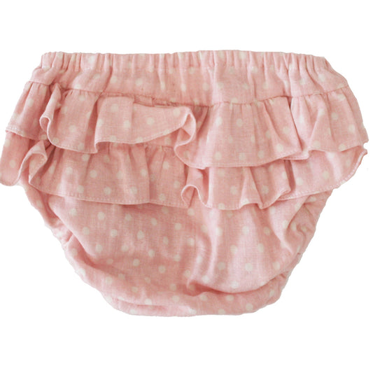 ALIMROSE Ruffle Bloomers Small Pink White Spot 3-6 mths