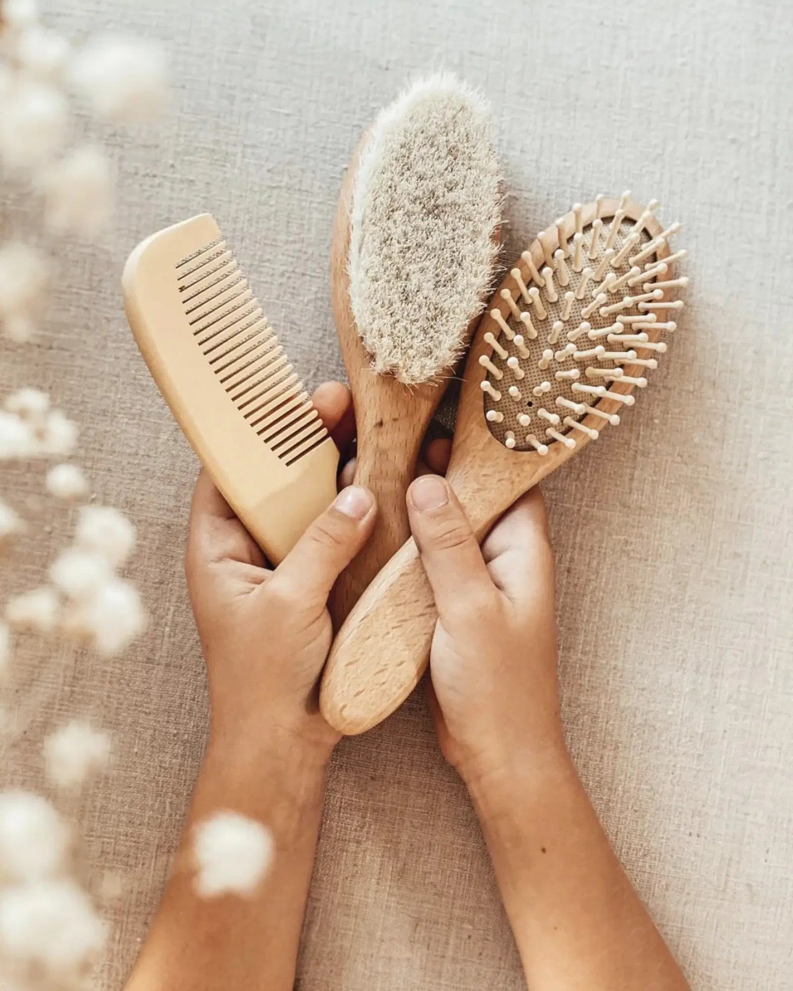 Fephan Wooden Baby Goat Hair Brush Set
