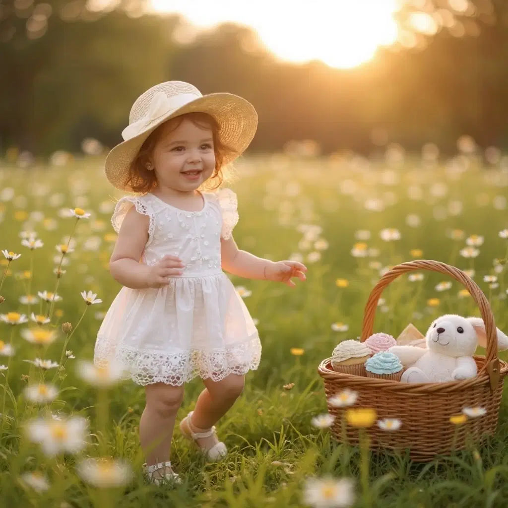 Giggle Bubs Princess Style Wide Brim Bucket Summer Hat with Handbag