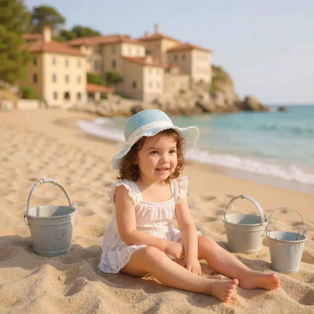 Giggle Bubs Princess Style Wide Brim Bucket Summer Hat with Handbag
