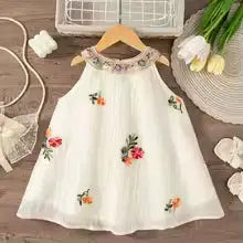 Giggle Bubs Baby Girl Summer Flower Embroidery Cotton Dress