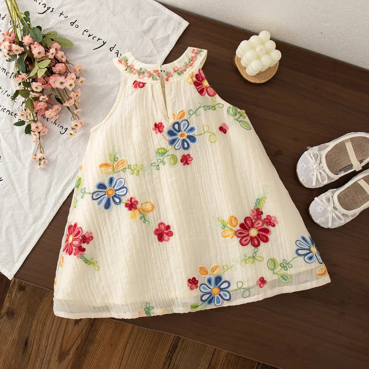 Giggle Bubs Baby Girl Summer Flower Embroidery Cotton Dress
