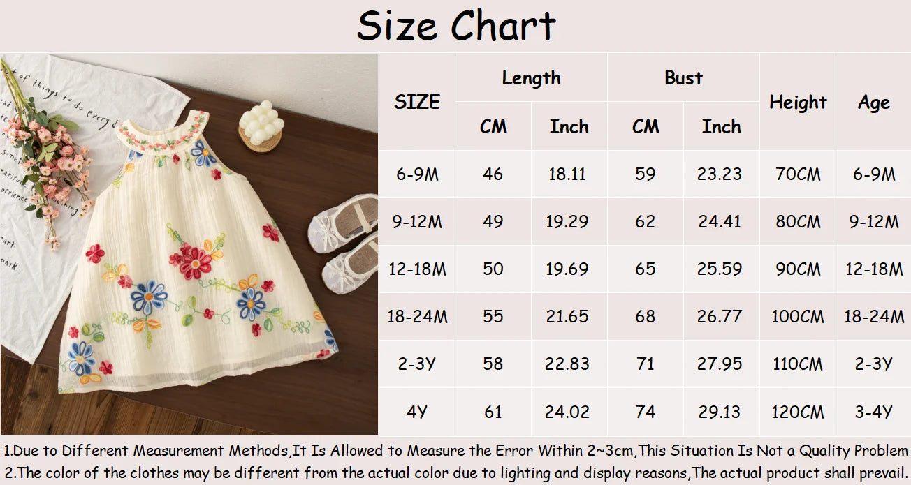 GiggleBubs Baby Girl Summer Flower Embroidery Cotton Dress