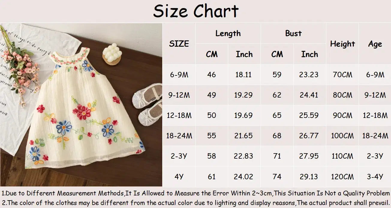 Giggle Bubs Baby Girl Summer Flower Embroidery Cotton Dress