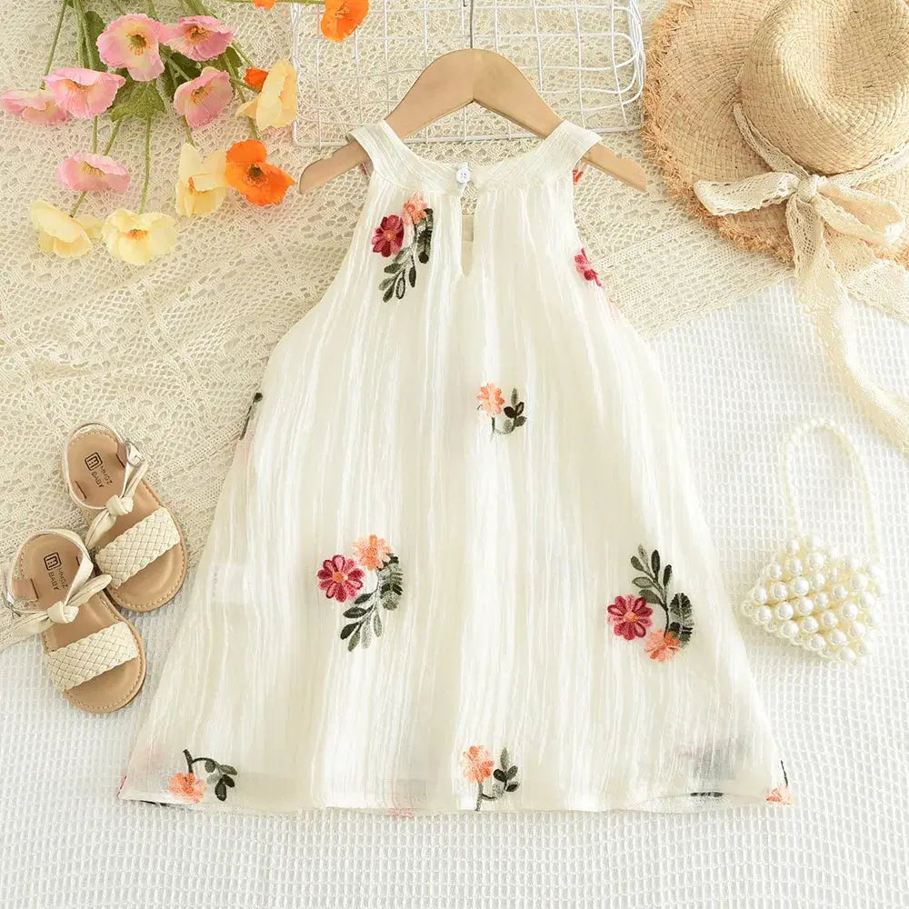Giggle Bubs Baby Girl Summer Flower Embroidery Cotton Dress