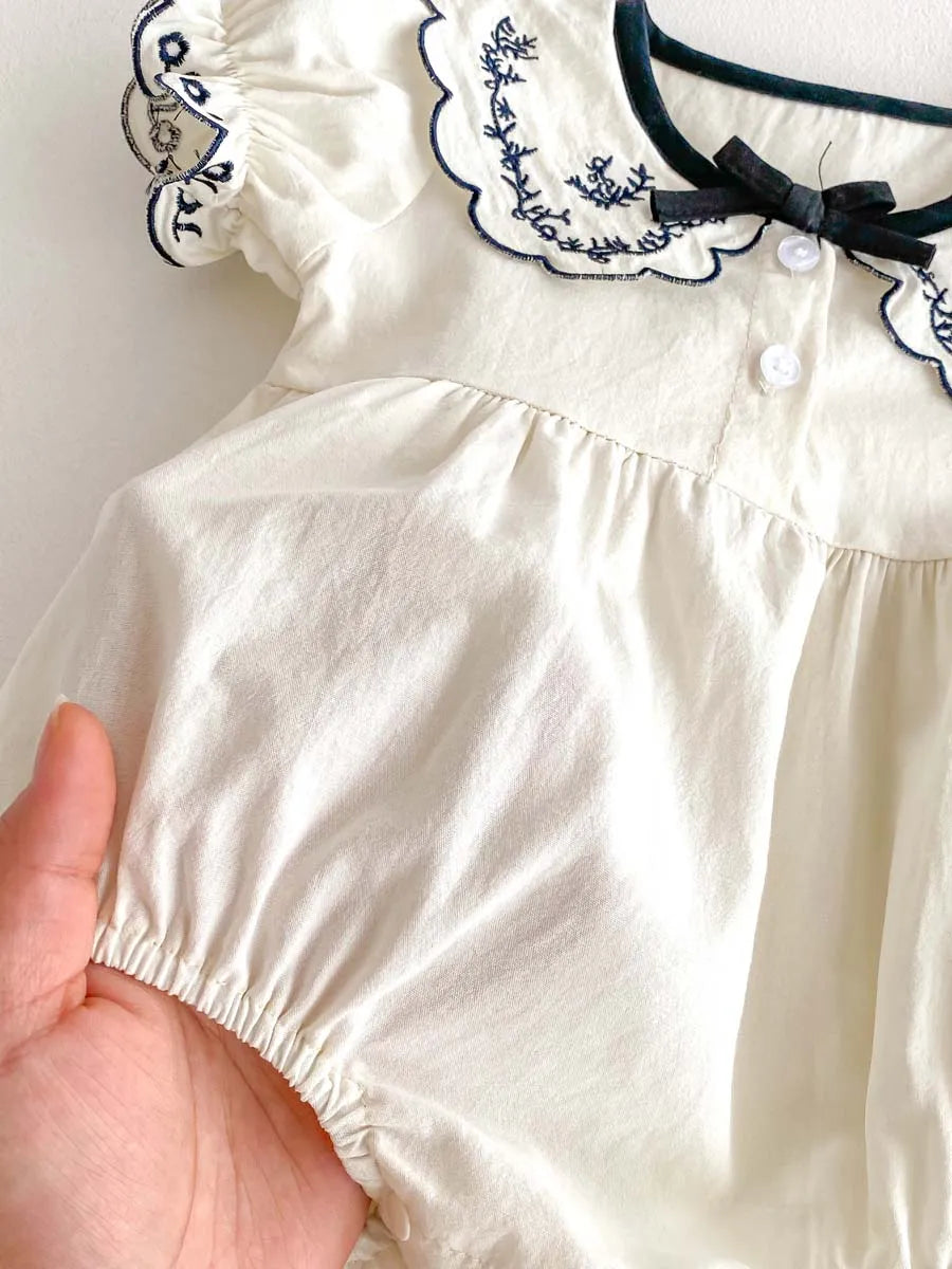 GiggleBubs, Baby Girl Embroidered, Short Sleeve Jumpsuit