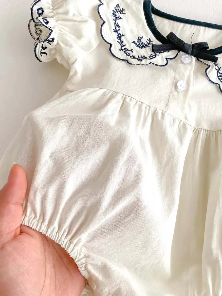 Giggle Bubs, Baby Girl Embroidered, Short Sleeve Jumpsuit