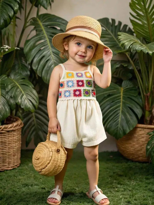 Giggle Bubs Girls Floral Pattern Halter Sleeveless Romper